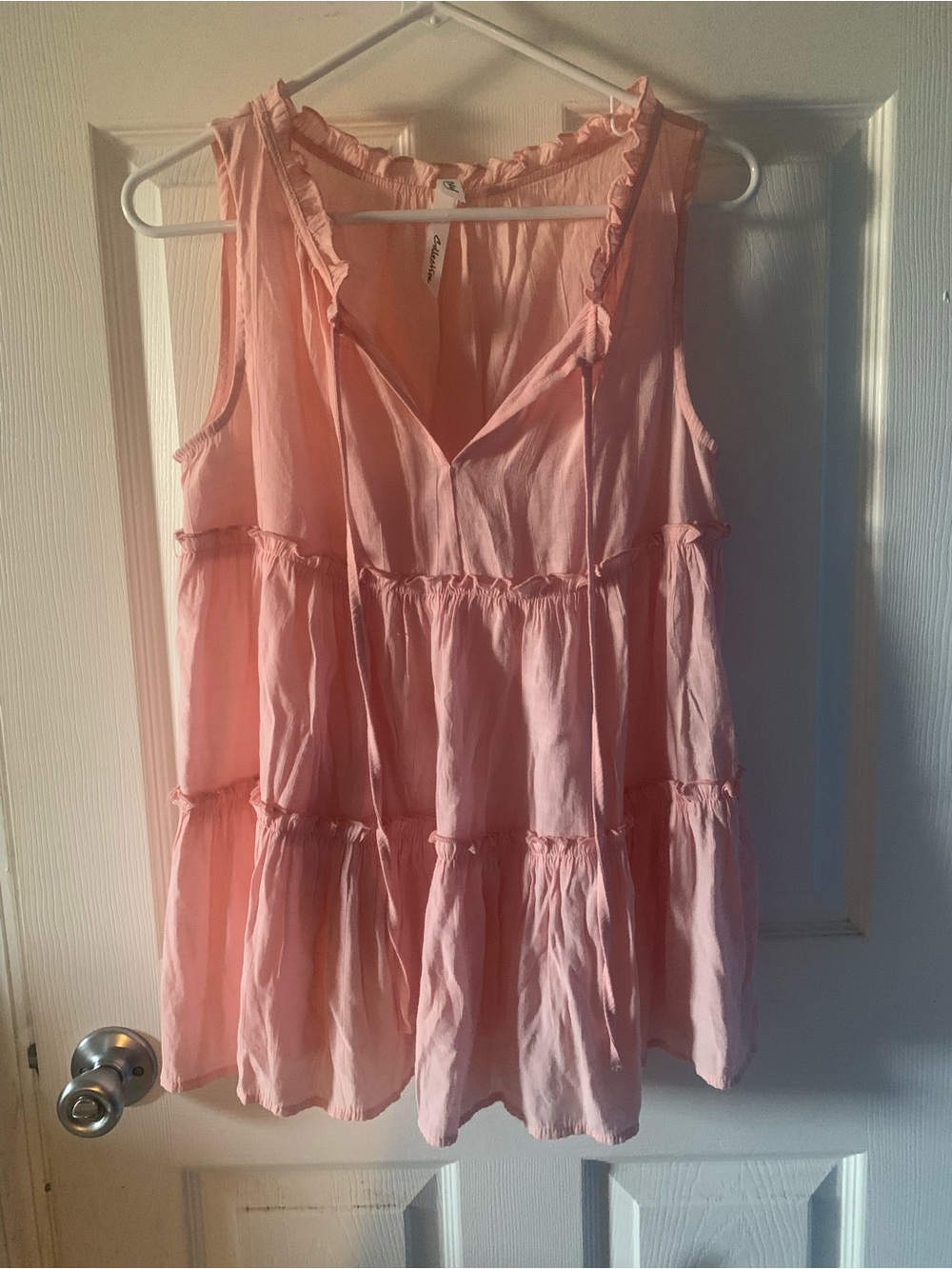 Women's Pink Ruffled Tiered Sleeveless Top - Lightweight Summer Tunic